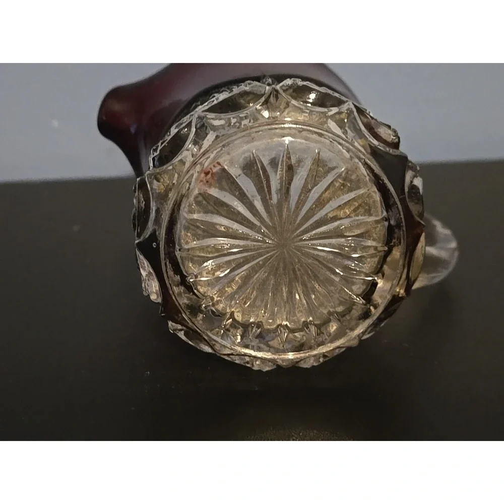 ANTIQUE EAPG GLASS CREAMER‎ RUBY DIAMOND FLASH RED TOP 2.5